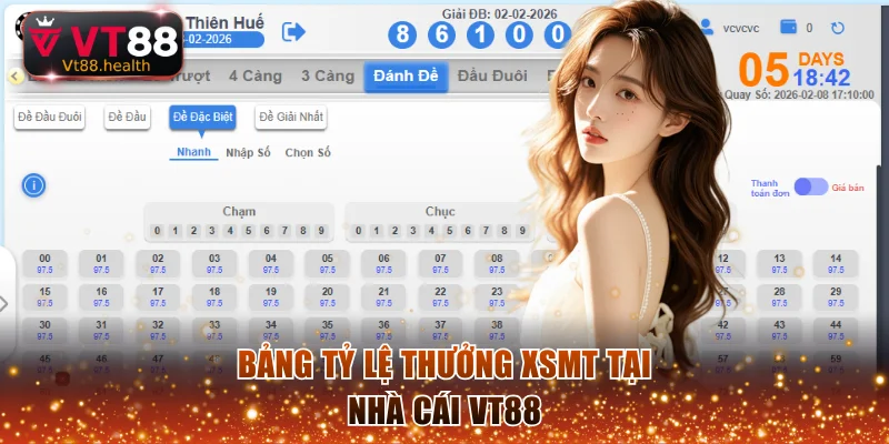 Bảng tỷ lệ thưởng XSMT tại nhà cái VT88